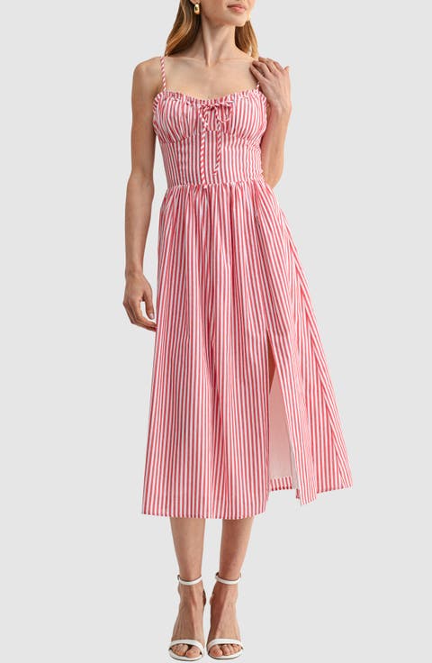 Sweetheart Neck Cotton Fit & Flare Midi Dress