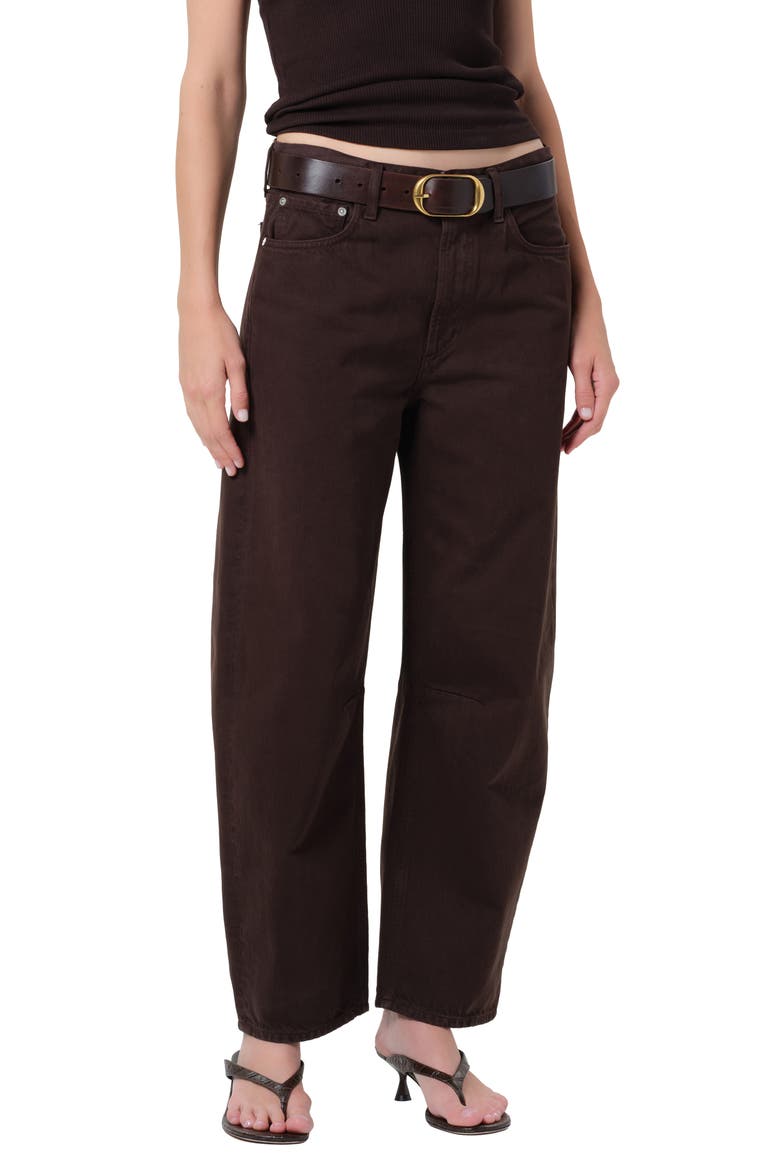 Miro High Waist Barrel Jeans, Alternate, color, CAROB DARK BROWN