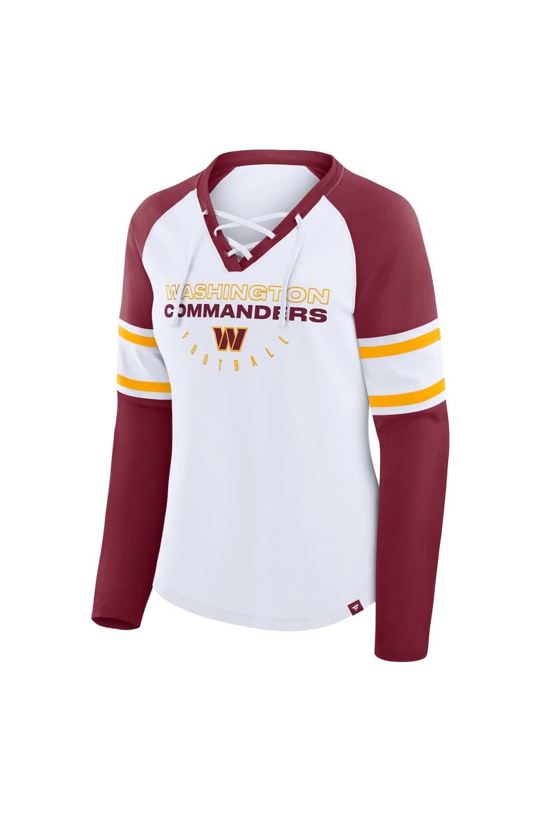 Women's Fanatics White/Burgundy Washington Commanders Redzone Blitz Package Raglan Lace-Up V-Neck Long Sleeve T-Shirt, Alternate, color, White