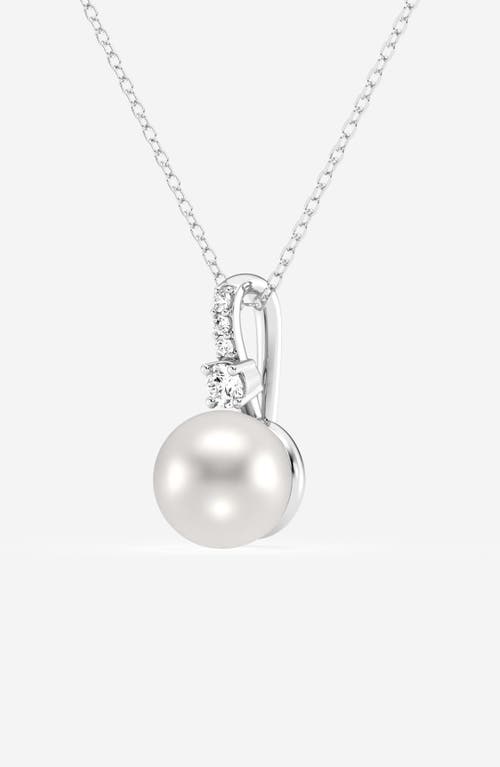 Badgley Mischka Collection Diamond & Freshwater Pearl Pendant Necklace In White