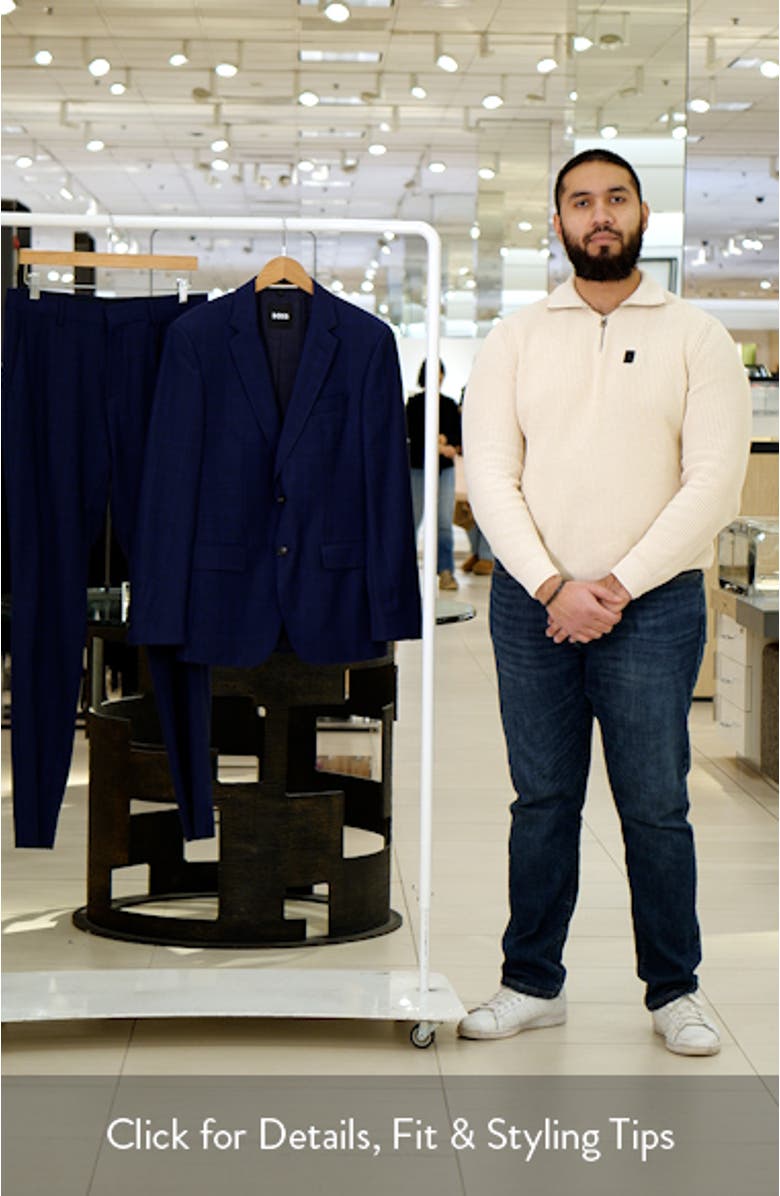 Huge Slim Fit Navy Glen Plaid Wool Suit
