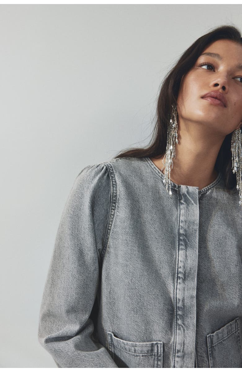 H&M Puff-sleeved Denim Jacket, Alternate, color, Washed Gray