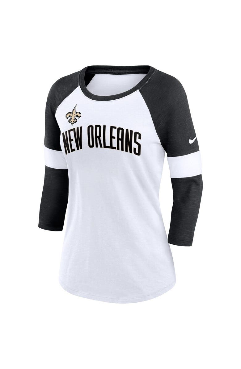 Nike Women's Nike New Orleans Saints White/Heather Black Football Pride Raglan 3/4-Sleeve T-Shirt, Alternate, color, 