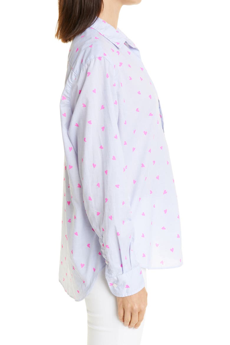 Eileen Heart Print Cotton Button-Up Shirt, Alternate, color, NEON PINK HEART