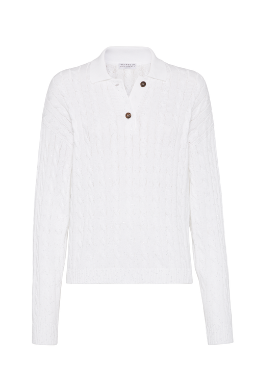 Brunello Cucinelli Dazzling Cables Sweater In White