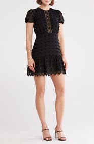 Love By Design Romee Puff Sleeve Lace Trim Clip Dot Minidress