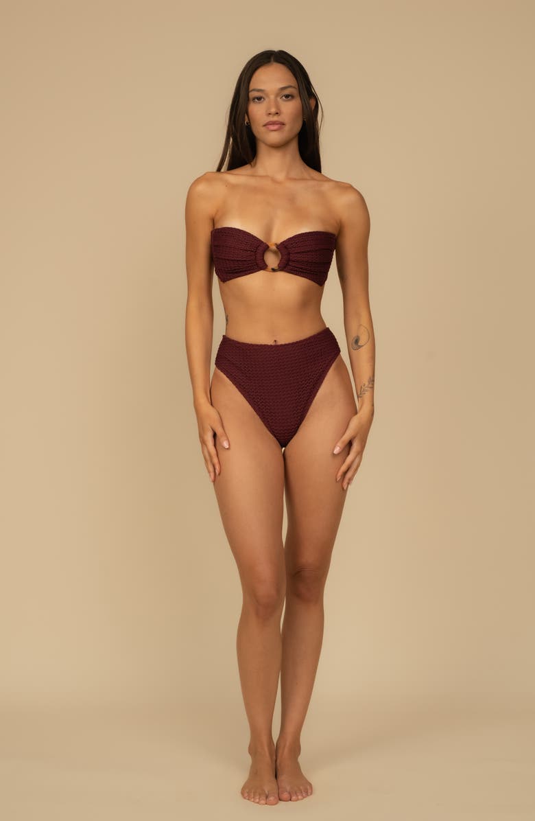 MONTCE Paula High Leg High Waist Bikini Bottoms, Alternate, color, Maroon Crochet