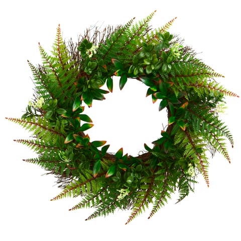 23-in Assorted Fern Wreath UV Resistant (Indoor/Outdoor)