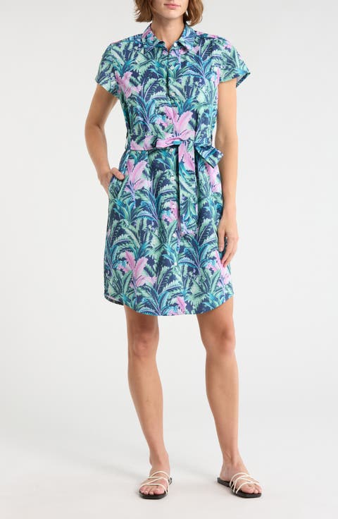 Villa Palms Tie Waist Shirtdress