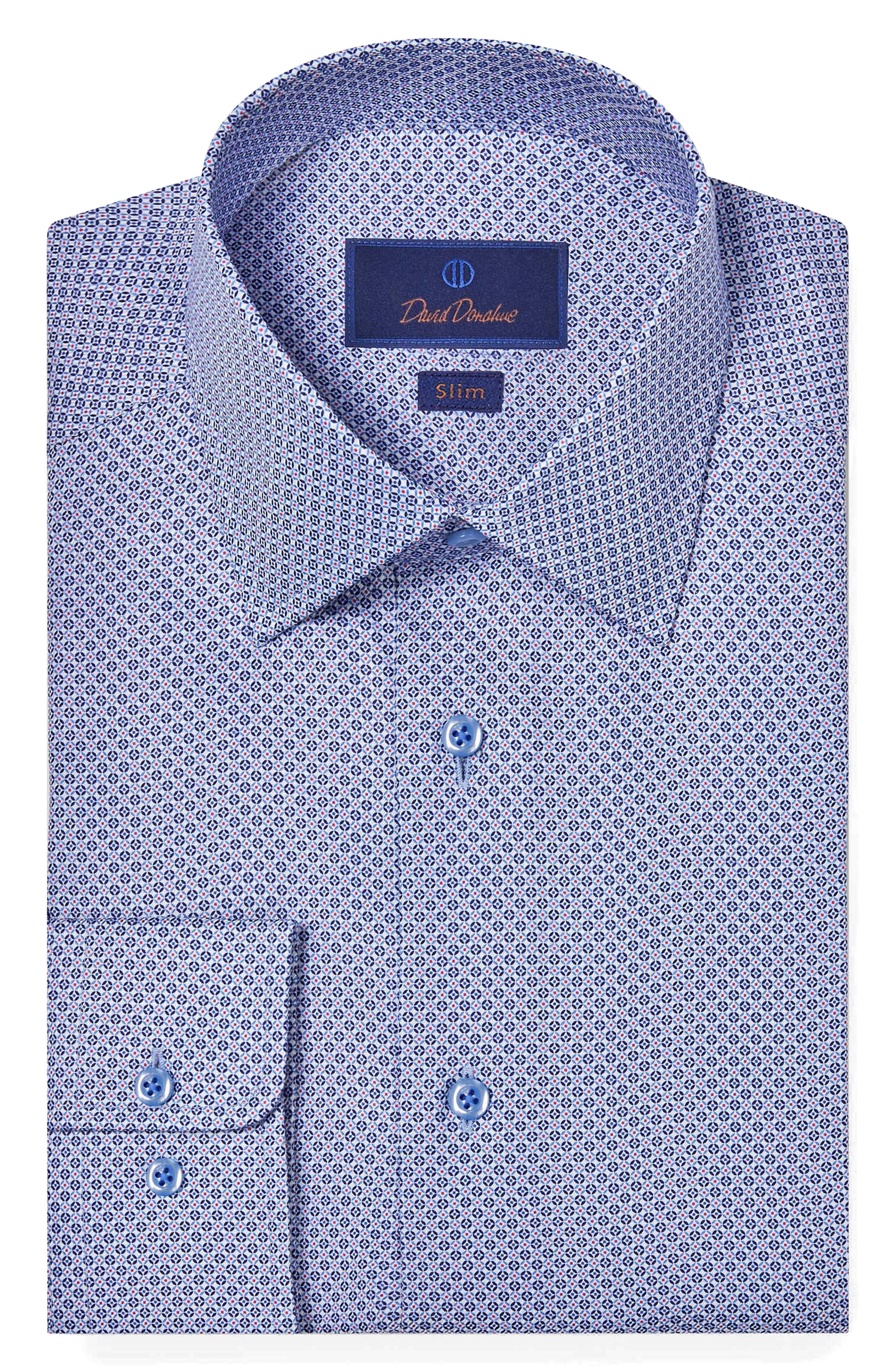 David Donahue Slim Fit Geometric Print Dress Shirt