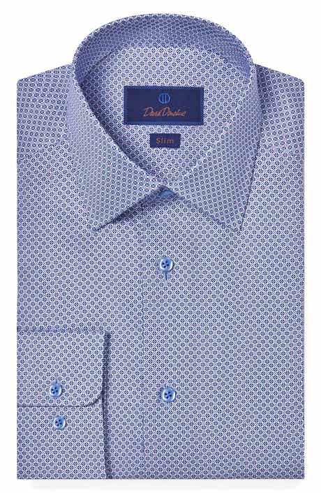 David Donahue Slim Fit Geometric Print Dress Shirt