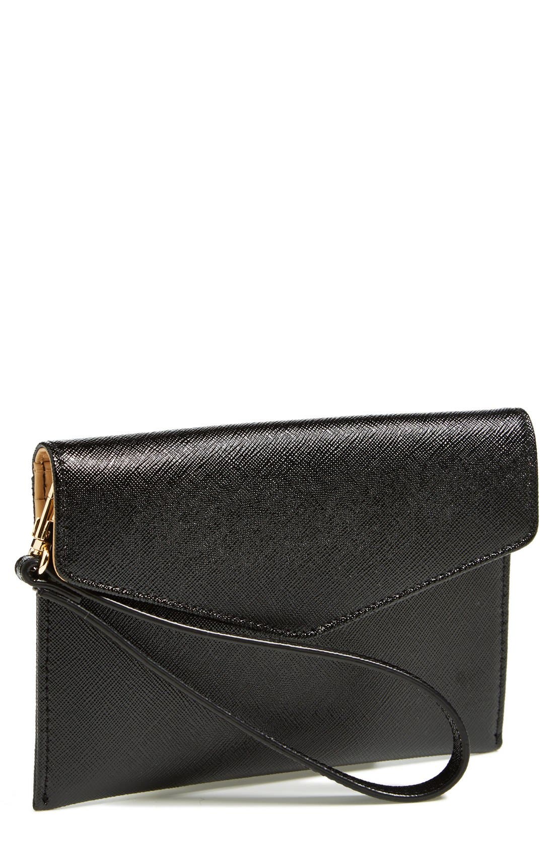 'Amy' Leather Wristlet, Main, color, BLACK