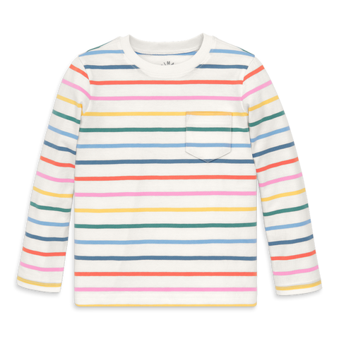 Kids Long Sleeve Pocket Tee In Rainbow Stripe