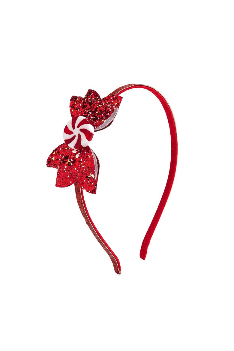 Peppermint Glitter Christmas Bow Headband, Main, color, Red