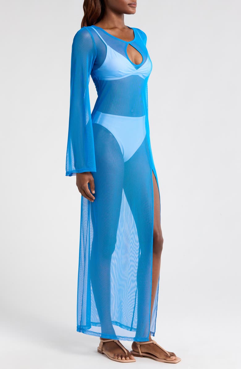 Hutch Maebry Sheer Long Sleeve Cover-Up Maxi Dress, Alternate, color, Cobalt