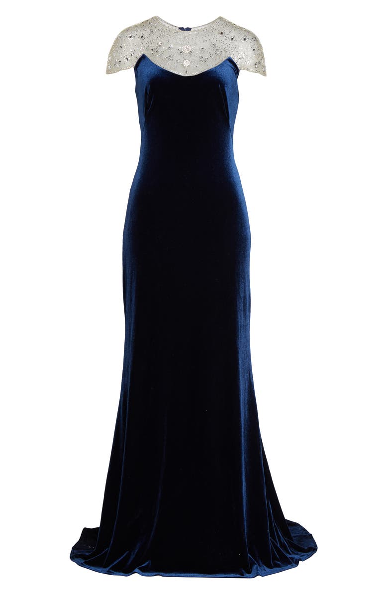 Tadashi Shoji Embellished Velvet Gown, Alternate, color, 