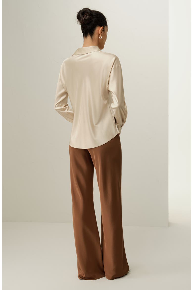 Women's Bias Cut Straight Leg Silk Pants, Alternate, color, Espresso