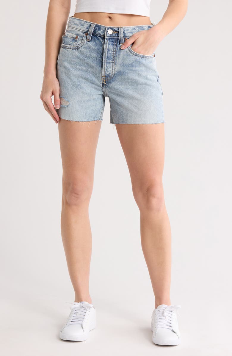 DAZE Daydreamer High Waist Cutoff Denim Shorts, Main, color,