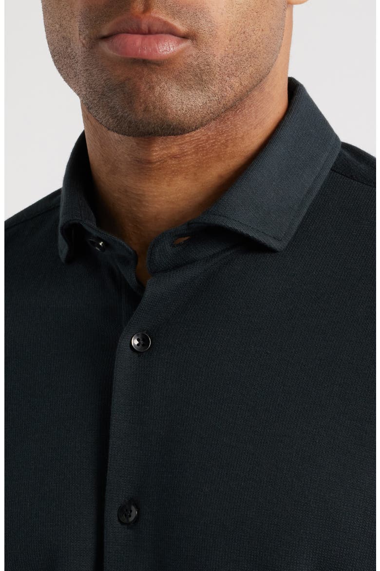 Solid Performance Piqué Button-Up Shirt, Alternate, color, BLACK