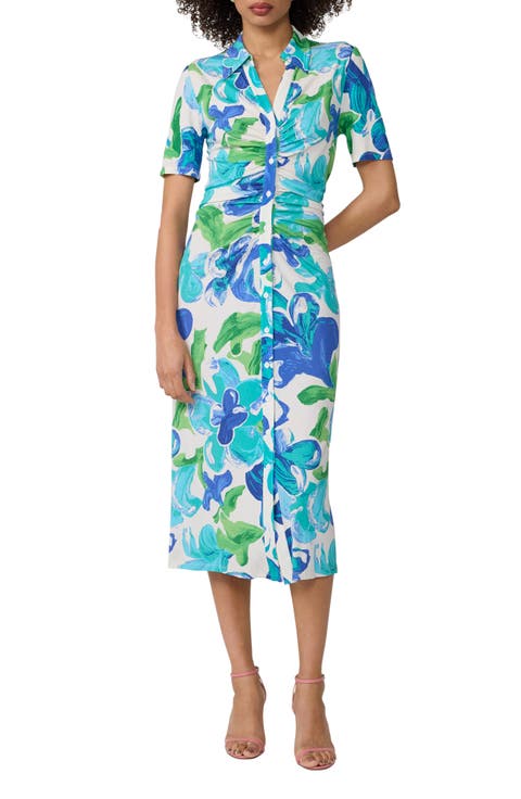 Zoey Floral Short Sleeve Ruched Midi Shirtdress