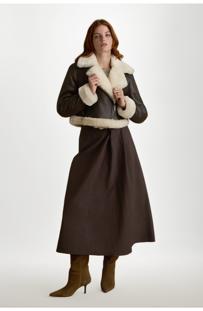 FURNIQ UK LLC Leather Shearling Jacket, Main, color, Brown