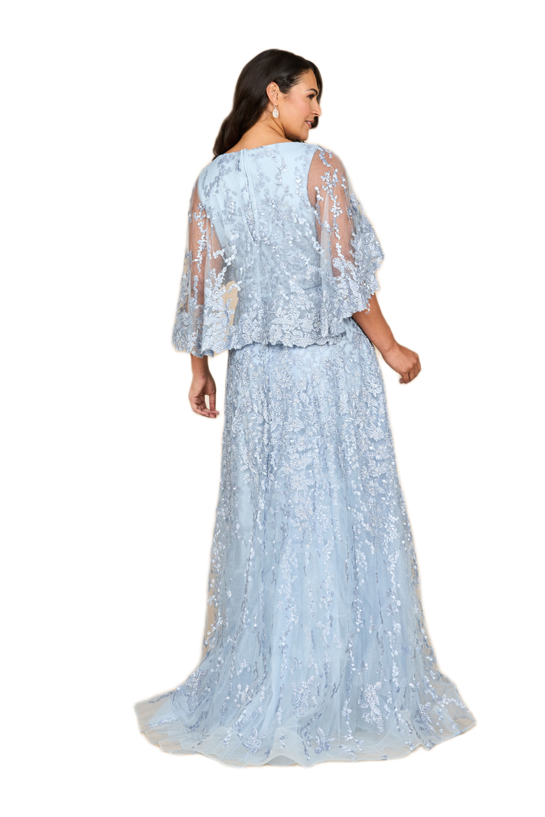 Cape Sleeve Mother's Gown, Alternate, color, Light Blue