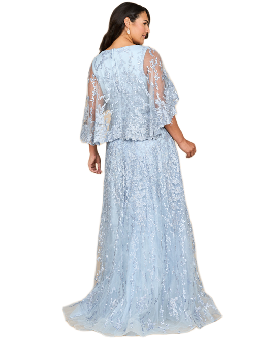 Lara New York Cape Sleeve Mother's Gown In Blue