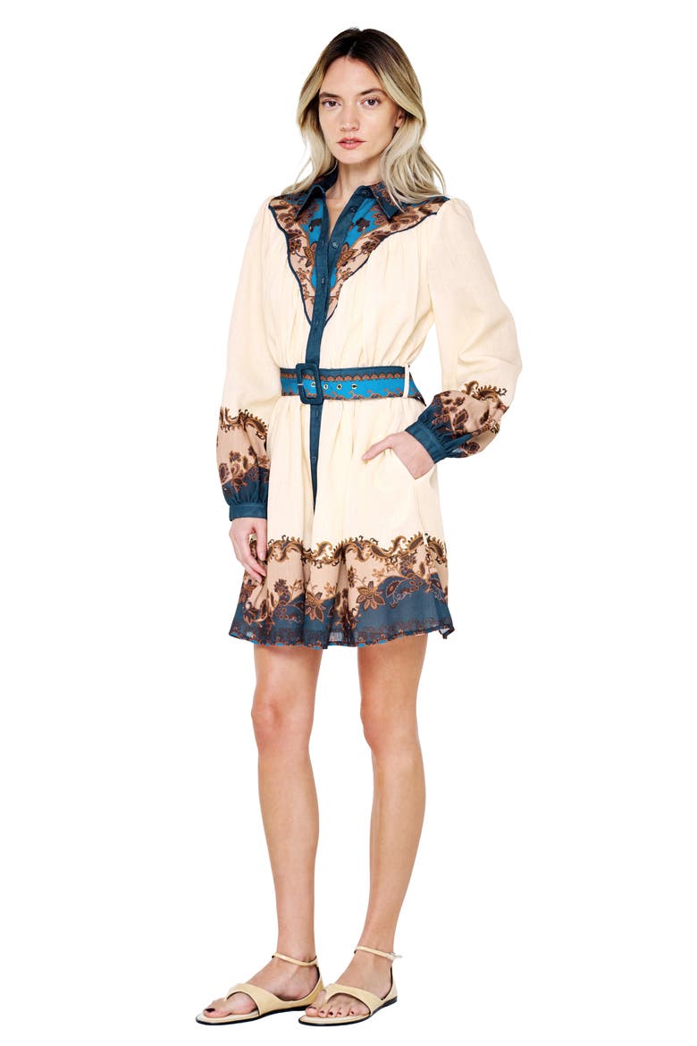 Teya Long Sleeve Belted Shirtdress, Alternate, color, CREAM MULTI