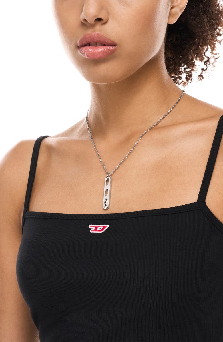DIESEL<sup>®</sup> Oval D Bar Pendant Necklace, Alternate, color, Silver