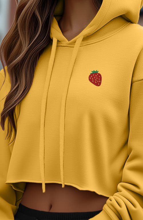 Dalix Strawberry Cropped Fleece Hoodie In Heather Mustard