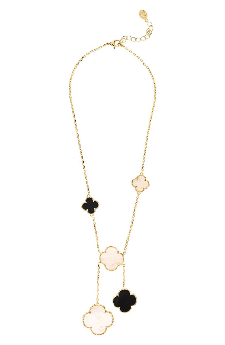 RIVKA FRIEDMAN 18K Gold Plated Onyx & Mother-of-Pearl Quatrefoil Station Necklace, Main, color,