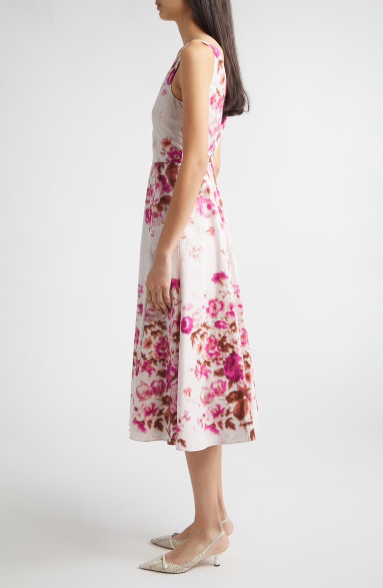 Erdem Floral Print Heavyweight Organic Cotton Poplin Fit & Flare Dress, Alternate, color, Rose Bouquet Hot Pink