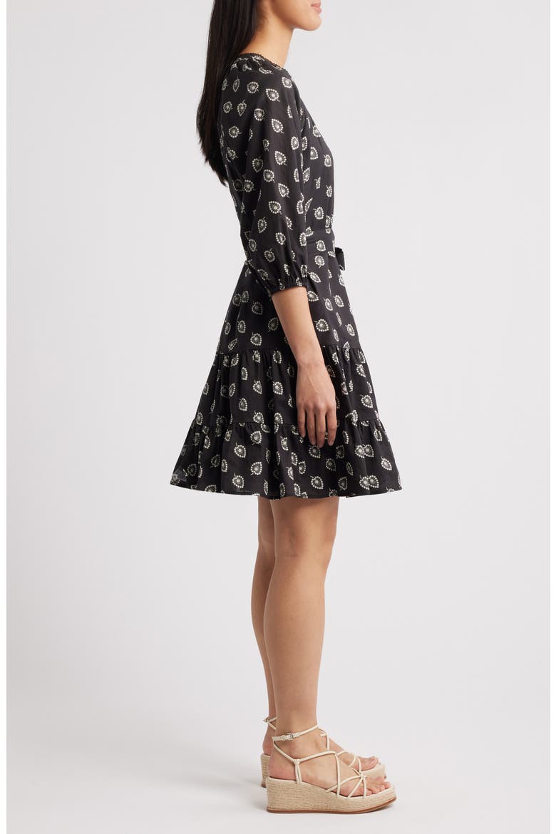 Print Cotton Minidress, Alternate, color, BLACK- IVORY