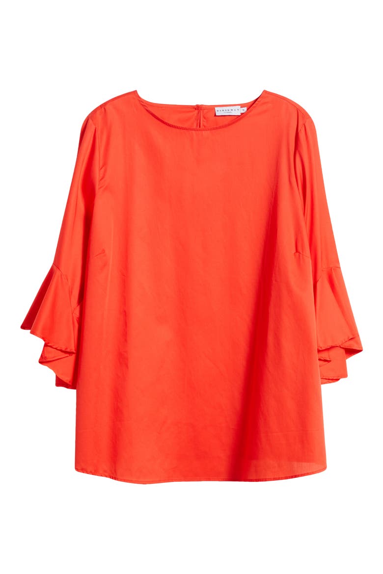 Malena Flutter Sleeve Cotton Top, Alternate, color, POPPY RED