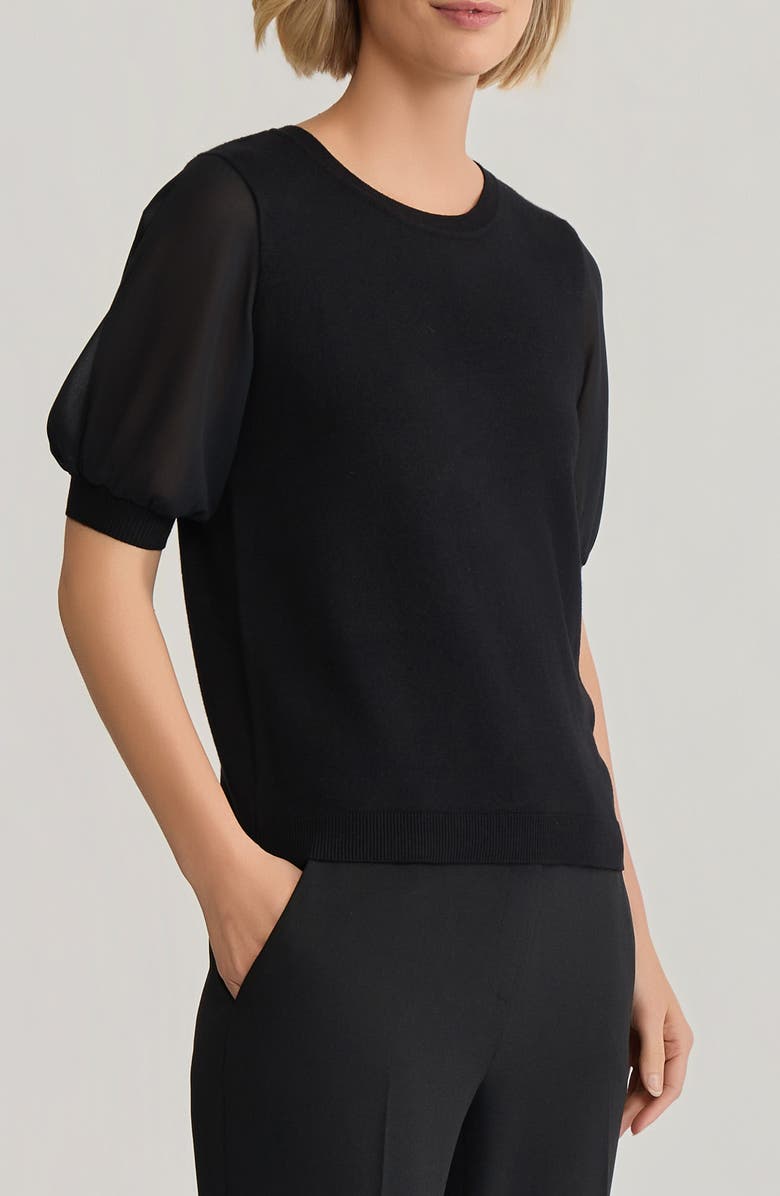 KASPER Ruffle Puff Sleeve Chiffon & Jersey Sweater, Alternate, color, 