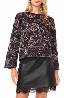 Vince Camuto Festival Paisley Jacquard Crewneck Sweater