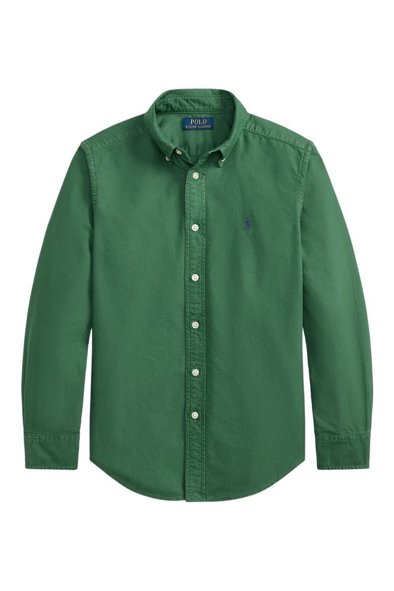 Kids' Garment Dyed Cotton Oxford Shirt, Main, color, VERANO GREEN