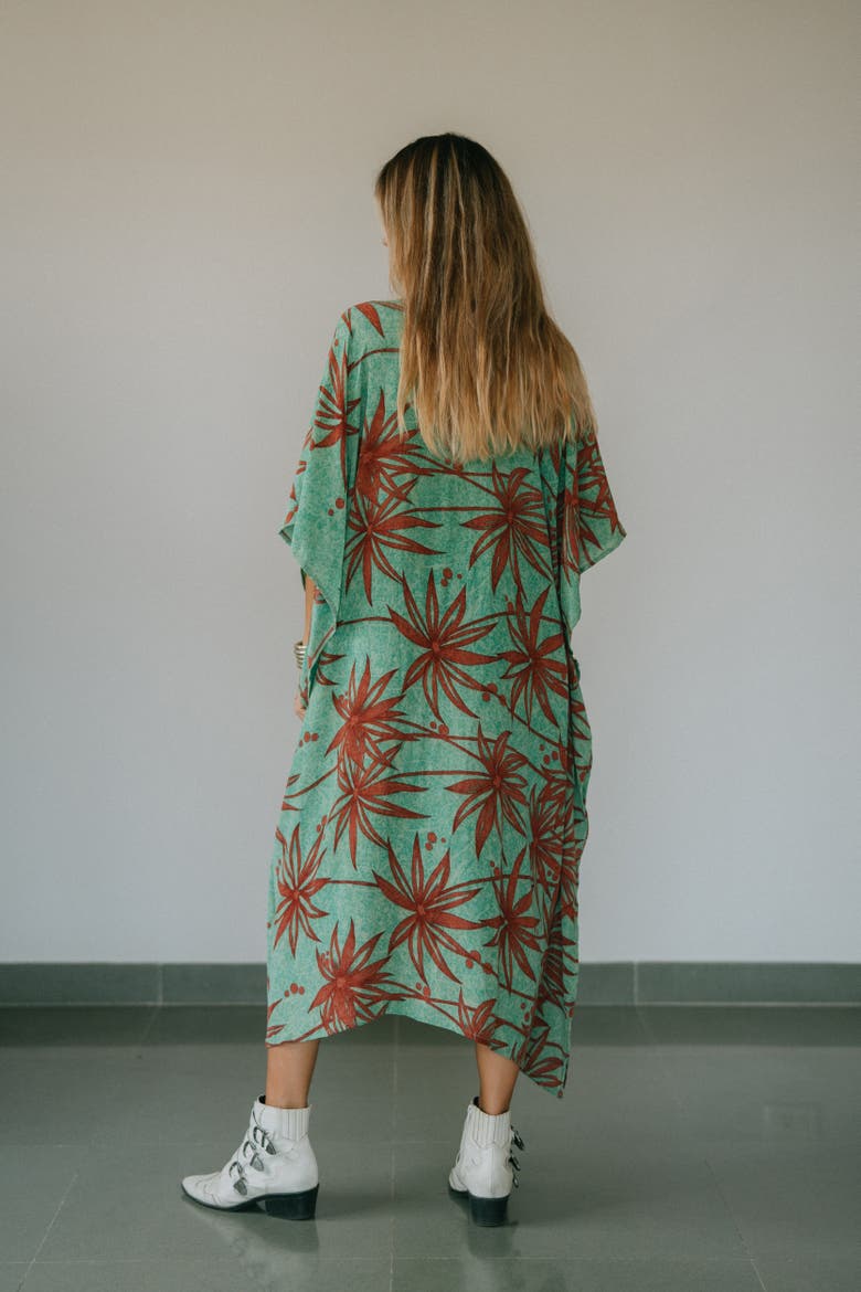 Long Caftan Uni, Alternate, color, Mint & Wine