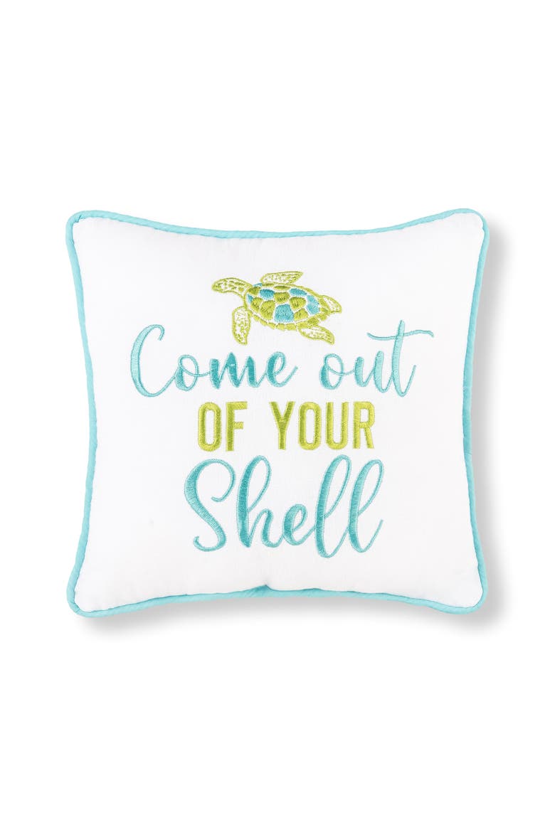 Come Out Of Your Shell Embroidered Small Petite Throw Pillow, 10" x 10", Main, color, White