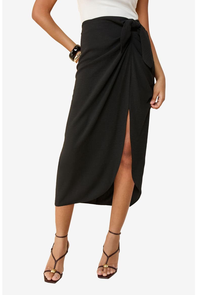 Sarong Tie Faux Wrap Midi Skirt, Main, color, BLACK