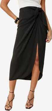 Friends Like These Sarong Tie Faux Wrap Midi Skirt