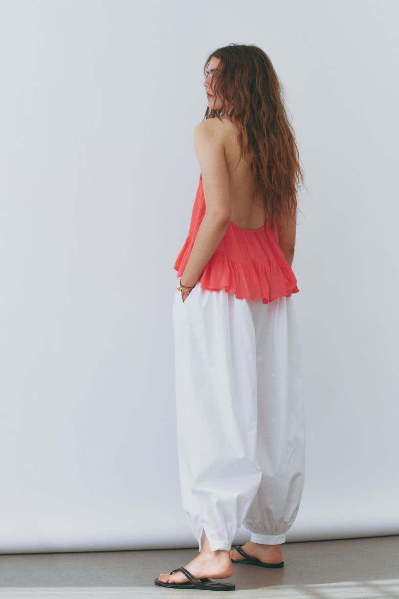 Frill-trimmed Halterneck Top, Alternate, color, Coral pink