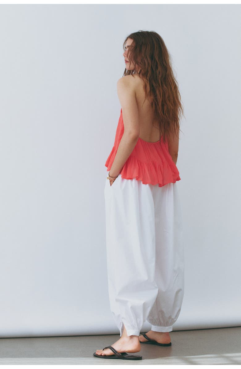 H&M Frill-trimmed Halterneck Top, Alternate, color, Coral Pink