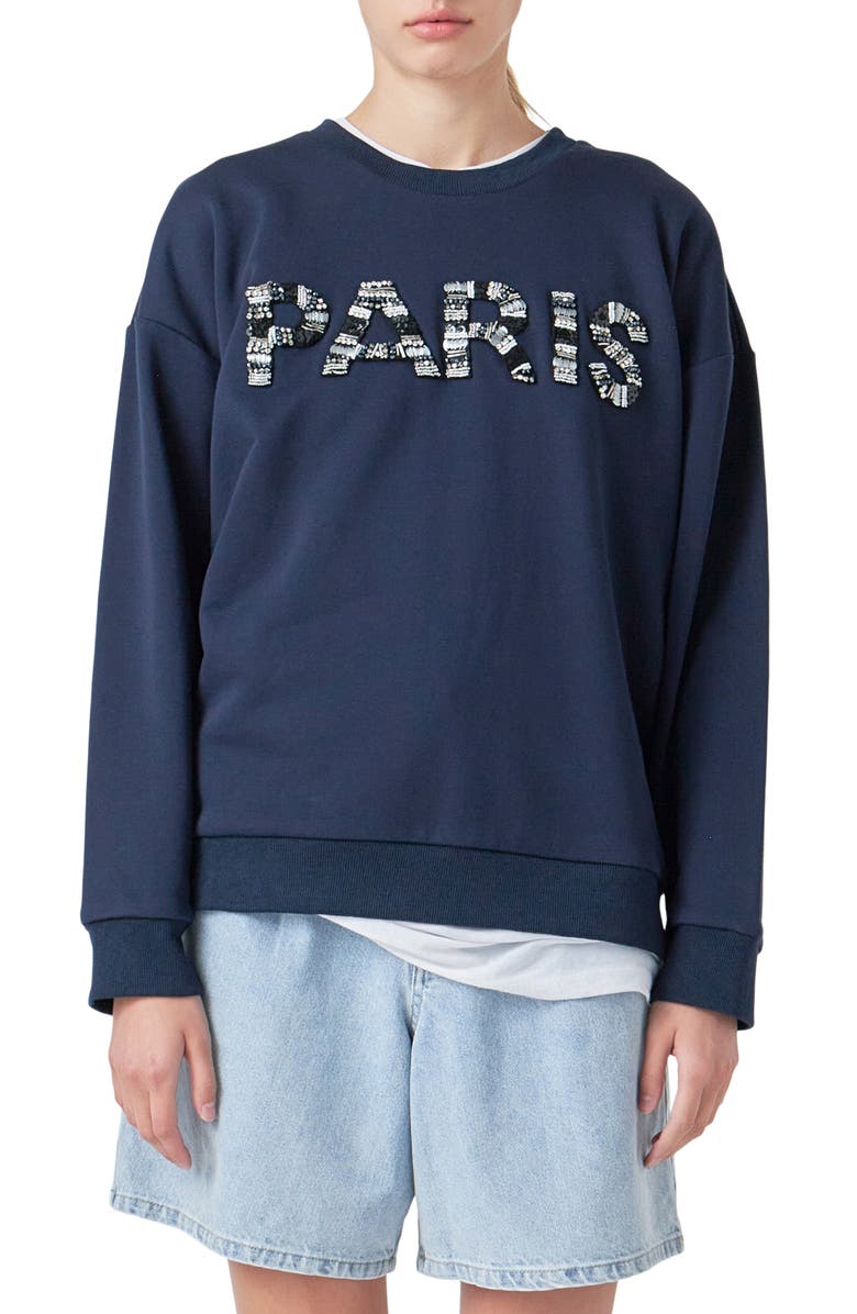 Grey Lab Paris Sequin Sweatshirt, Main, color, Navy