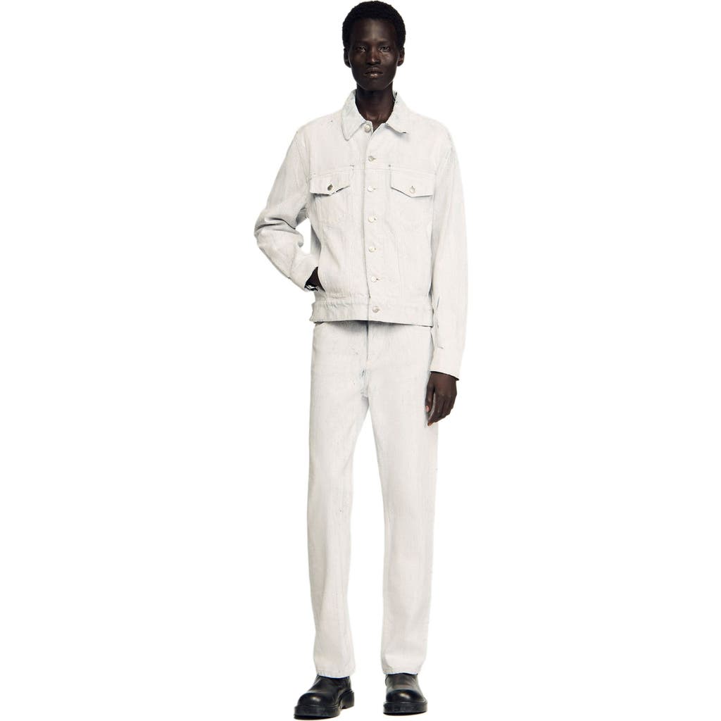 Sandro Cracked Coated Denim Jacket In White