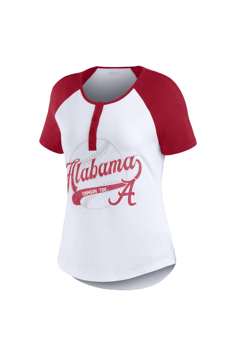Women's WEAR by Erin Andrews White Alabama Crimson Tide Baseball Logo Raglan Henley T-Shirt, Alternate, color, White
