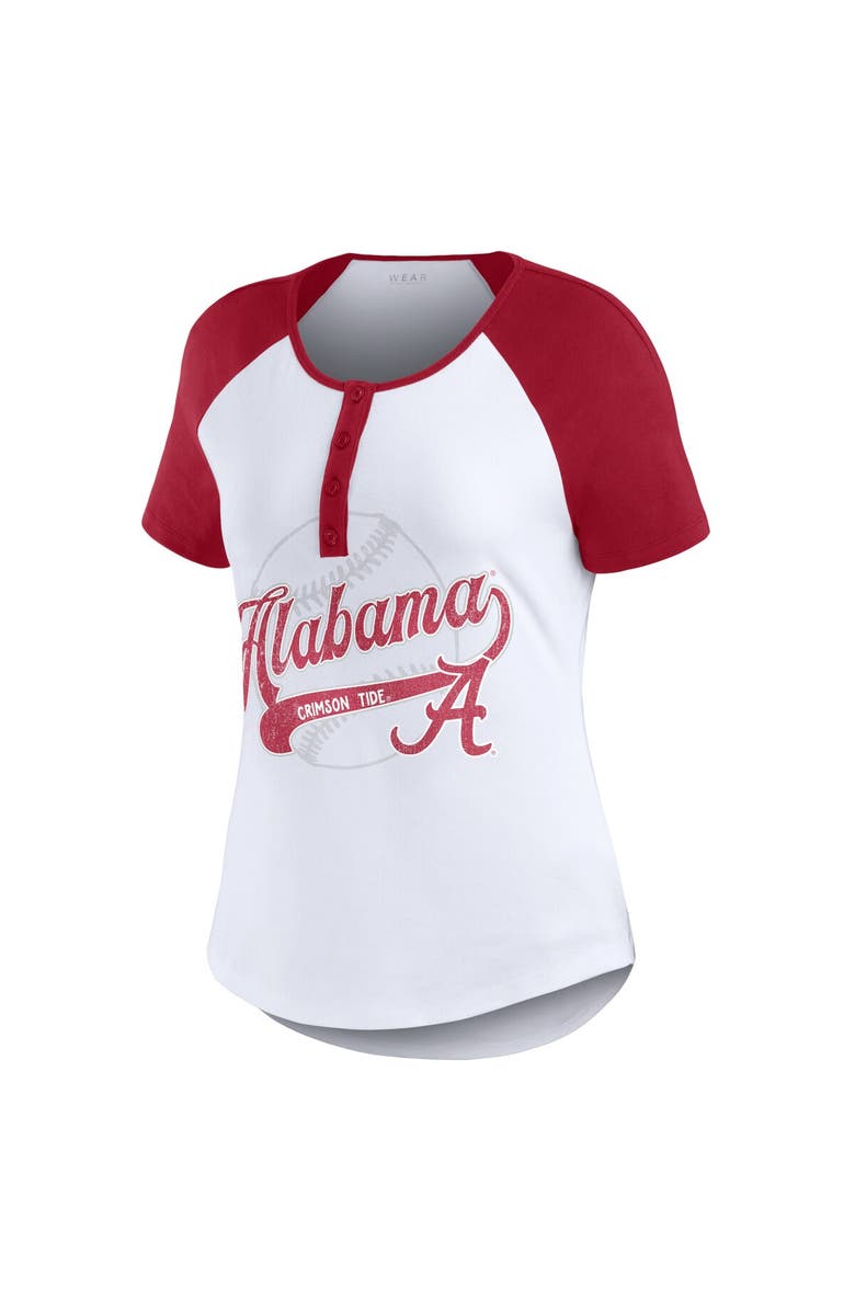 WEAR by Erin Andrews Women's WEAR by Erin Andrews White Alabama Crimson Tide Baseball Logo Raglan Henley T-Shirt, Alternate, color, White