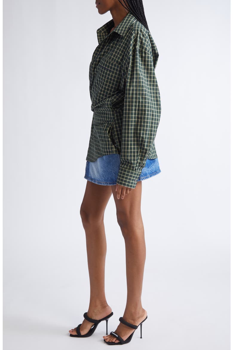 Long Sleeve Check & Denim Wrap Dress, Alternate, color, GREEN/ NAVY