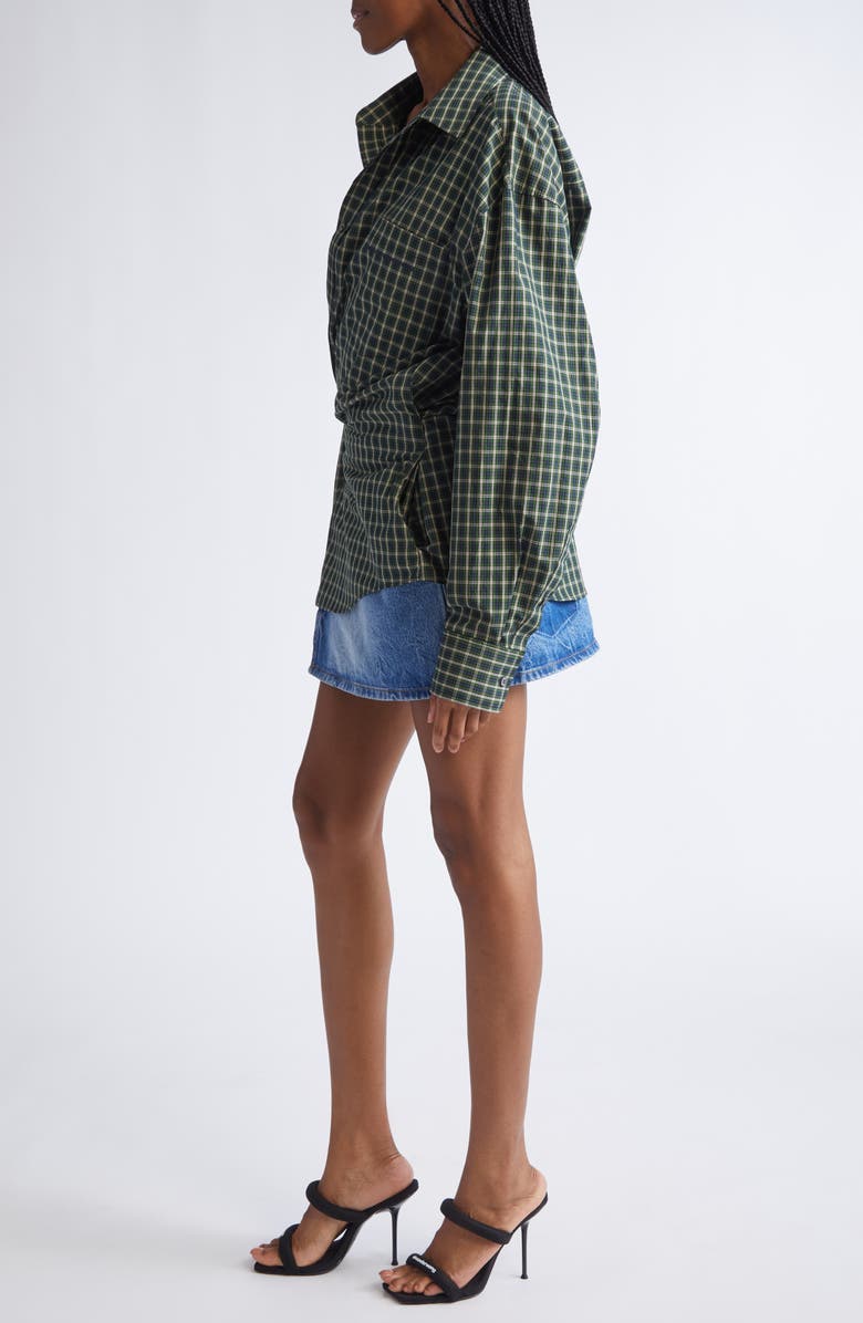 Alexander Wang Long Sleeve Check & Denim Wrap Dress, Alternate, color, Green/ Navy