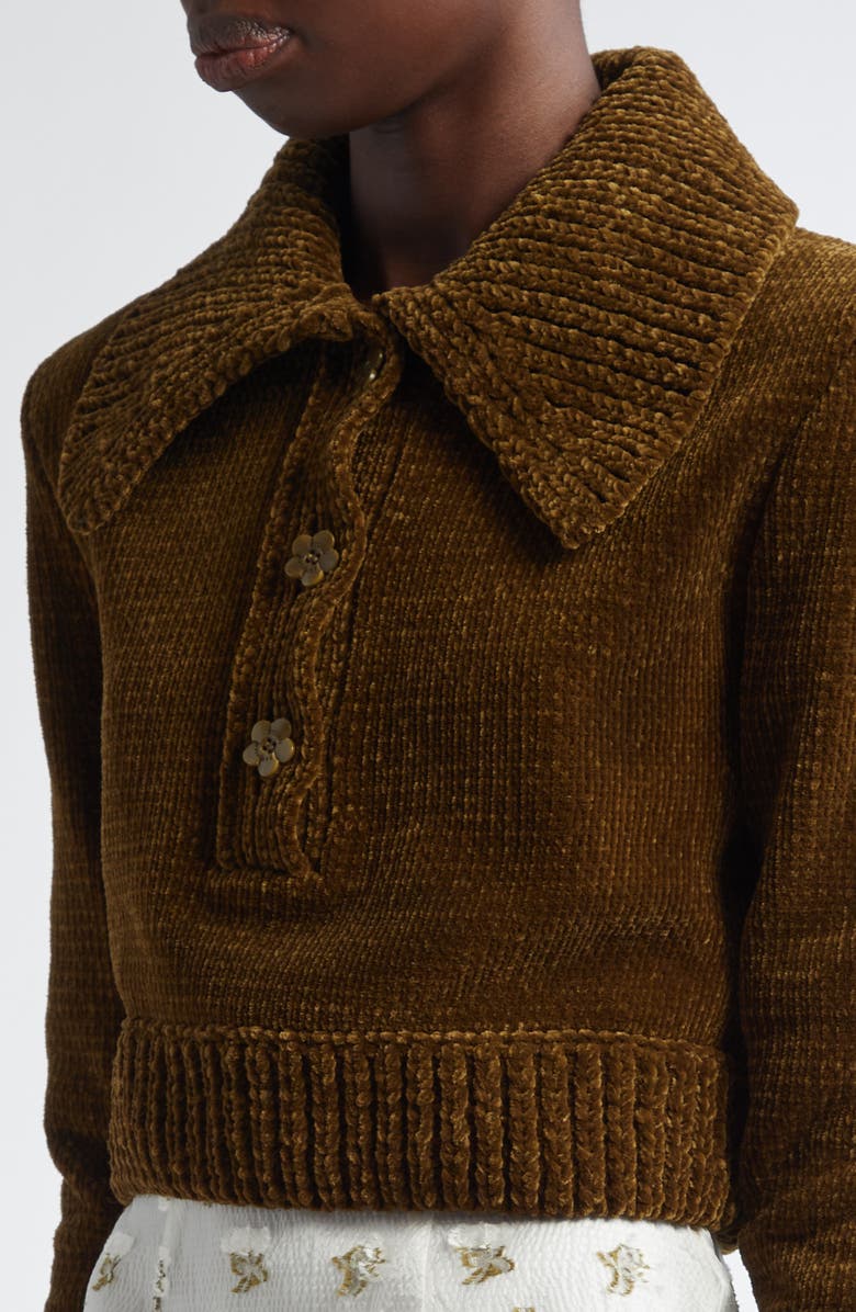 Cecilie Bahnsen Calla Velvet Crop Polo Sweater, Alternate, color,